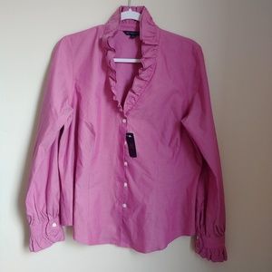 346 Brooks Brothers Pink Ruffled Button Down Top